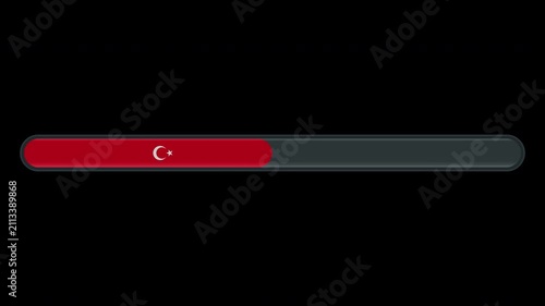 Loading progress bar animation with the Turkey flag on a transparent background in 4K