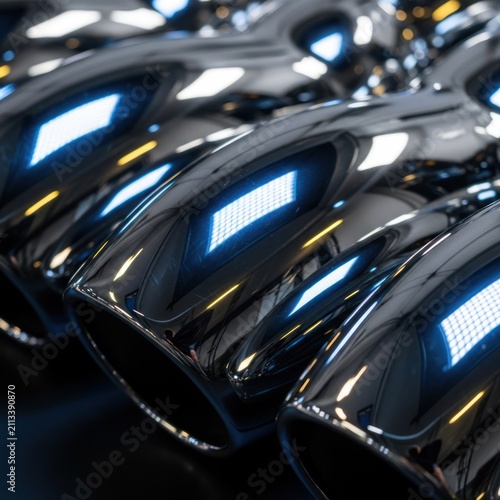 Shiny chrome exhaust pipes industrial close up modern design elements