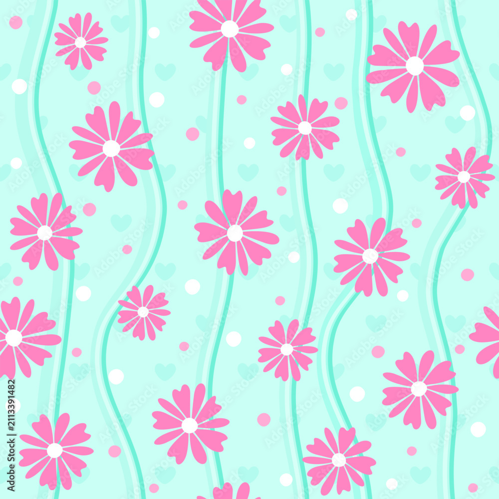 Fototapeta premium Bright Doodle Wildflower Seamless Background