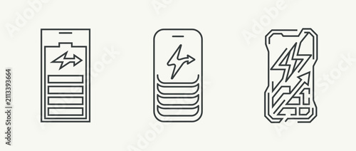 Battery level indicators showing charging status from full to low