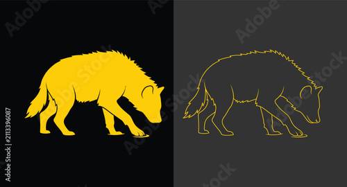 Quadro su tela Minimalist hyena illustration in solid gold and outline styles with wildlife