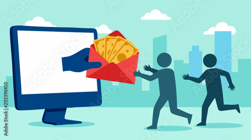 Cuadro en lienzo Virtual Hand Delivering Money from Screen to Eager Recipients Online