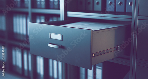 Open Filing Cabinet Drawer in Modern Office Archive