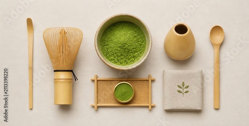 Traditional Japanese Matcha Tea Set with Bamboo Whisk, Bowl, and Accessories for Preparing Green Tea