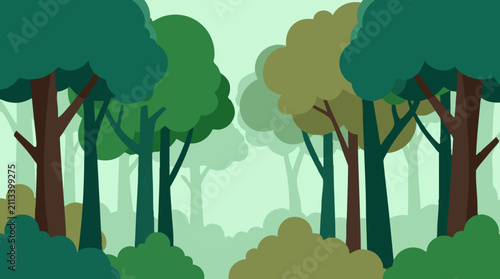 Abstract Forest Landscape Illustration with Green Trees and Foliage