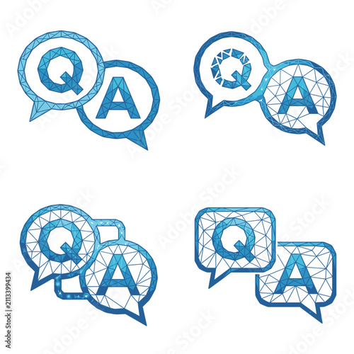 Blue geometric Q and A speech bubble icons.