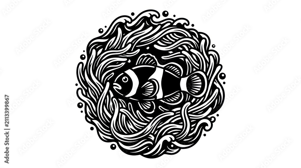 Fototapeta premium Fish entwined in seaweed circle.