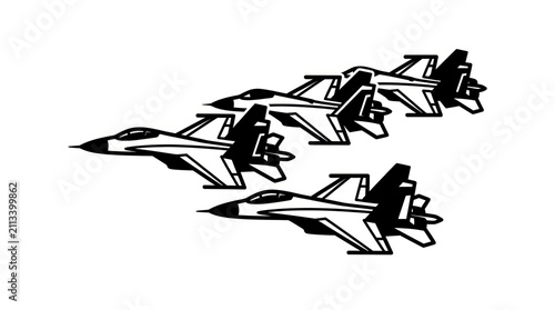 Fighter jets in formation flight.