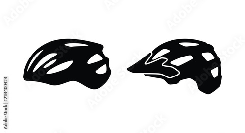 Two bicycle helmets in black silhouette against a white background silhouette helmet bike cycling headgear protective