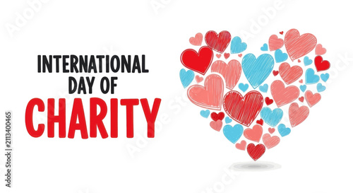International day of charity graphic with heart shapes