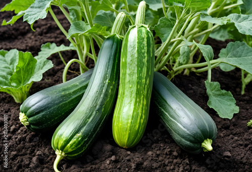 Fresh zucchini growing in s...