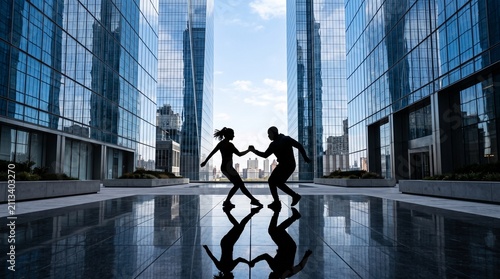 Two Business People Shaking Hands in Modern City