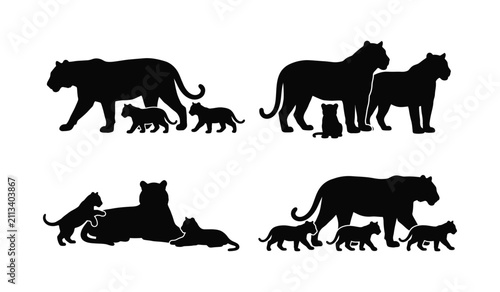 Fotografie Tigress and Cubs Silhouette Collection