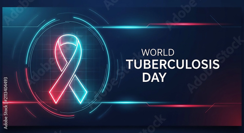 World Tuberculosis Day Glowing Ribbon Dark Background