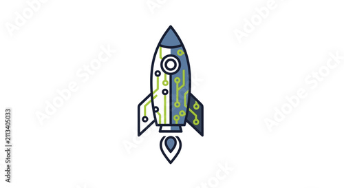 Retro Rocket Ship Illustration with Circuit Board Design.