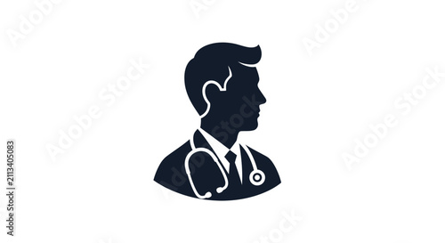 Silhouette of a doctor wearing a stethoscope and tie.
