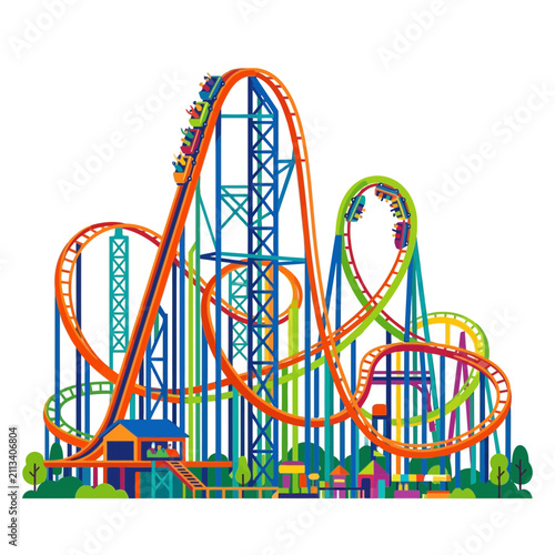 Colorful vector illustration of a large amusement park rollercoaster