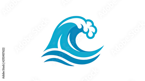 Abstract blue ocean wave splashing water isolated on white background