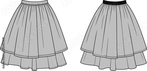 Foto Gray and white striped skirts with black waistbands, front and side views stripe