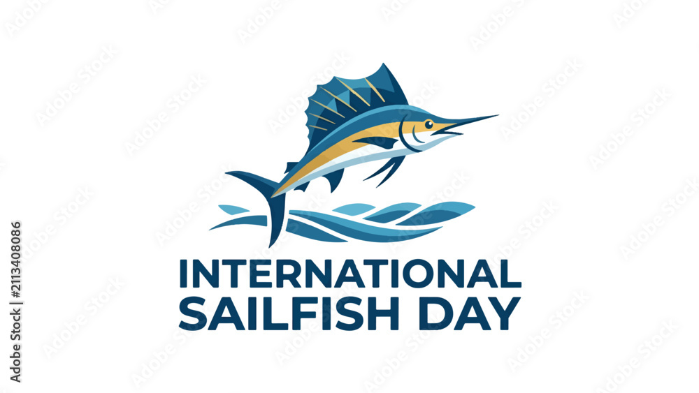 Fototapeta premium Sailfish Jumping in Ocean Vector Illustration for Marine Awareness