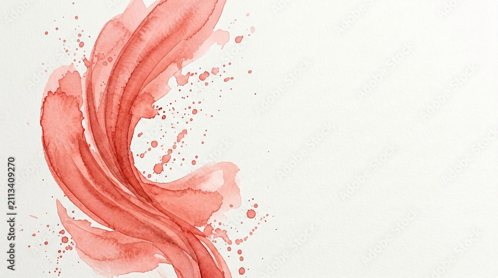 Fototapeta premium Red watercolor splash and splatter on white paper, symbolizing artistic expression, movement, and creativity. Space for text.
