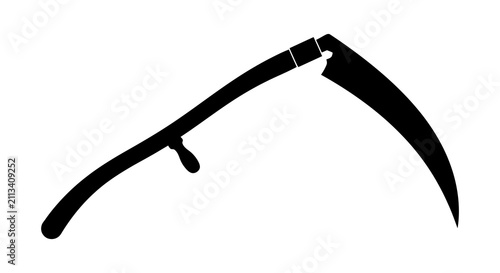 Foto Grim reaper scythe with curved blade black silhouette