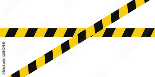 Warning tape with yellow and black diagonal stripes. Warn stop seamless line. Yellow and black caution tape border.