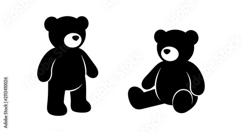 Two Black Bear Silhouettes In Standing And Sitting Poses Minimalist Silhouette