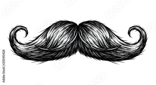 Detailed black and white illustration of a handlebar mustache