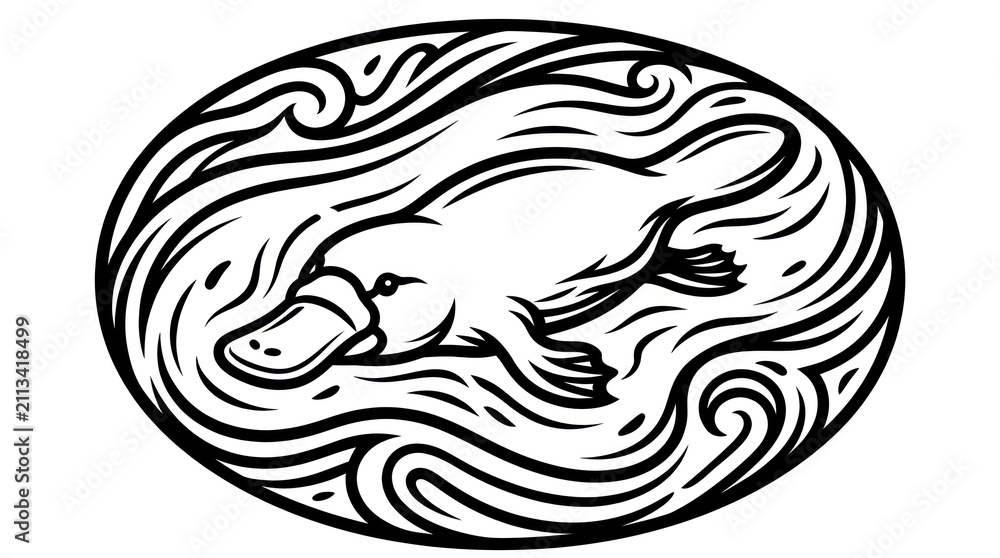 Obraz premium Platypus swimming in water waves.