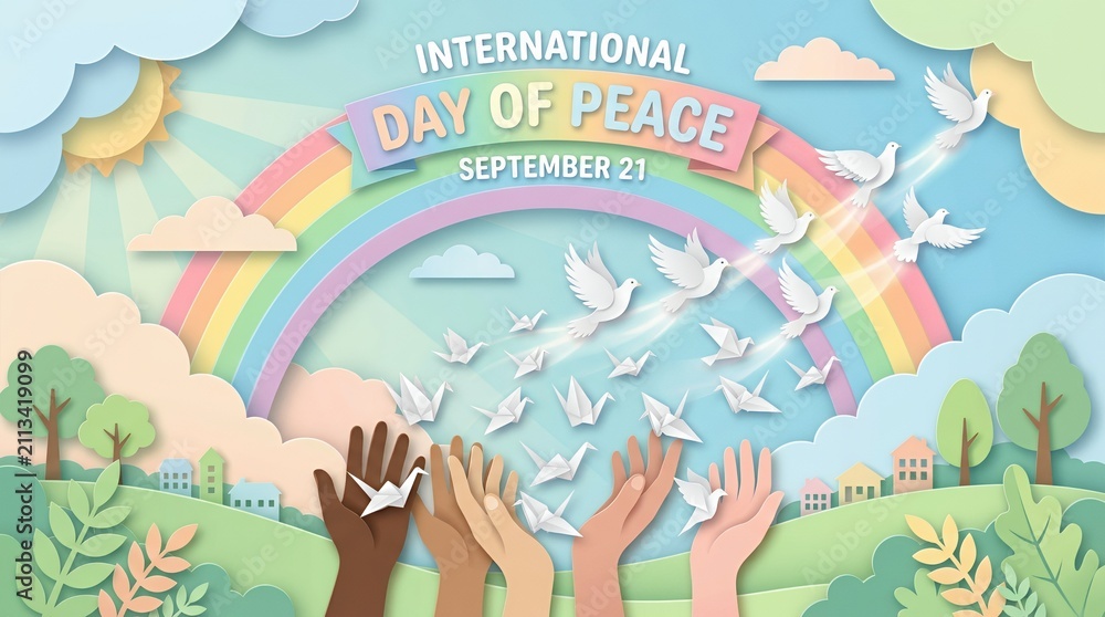 Naklejka premium International Day of Peace paper cut style illustration.