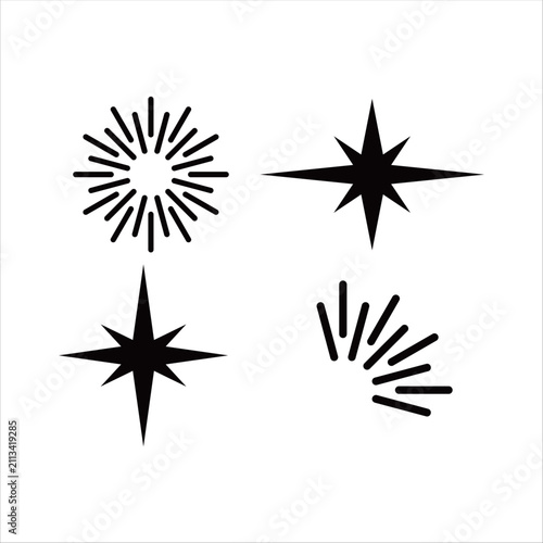 Minimalist spark logo vector featuring radiant light rays and clean geometric shapes, symbolizing brilliance, energy, innovation, inspiration, and positive transformation, isolated on white background