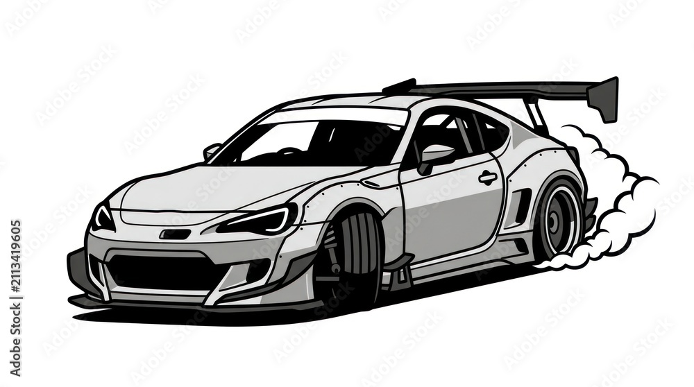 Naklejka premium Racing car with smoke tires.