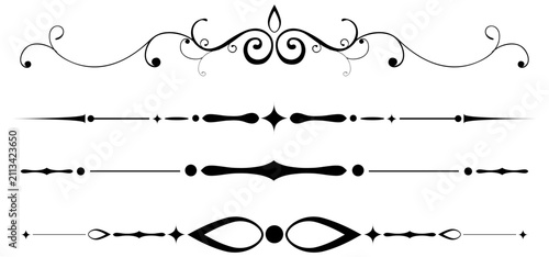 Ornate black decorative flourishes and dividers on white background