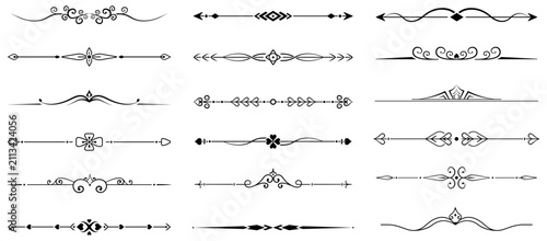 Collection of decorative black flourish dividers and ornaments on white background