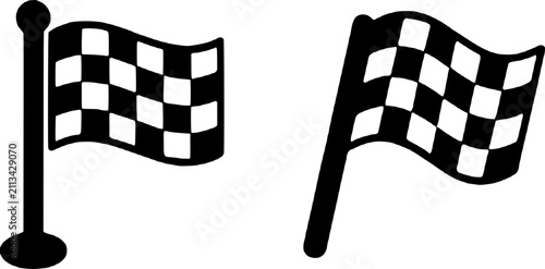 Photography Black and white icons of checkered racing flags on poles and waving in the wind