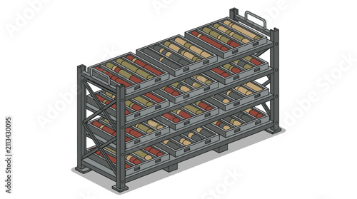 Fotografie Geological core samples stored in metal racks for scientific research and analysis