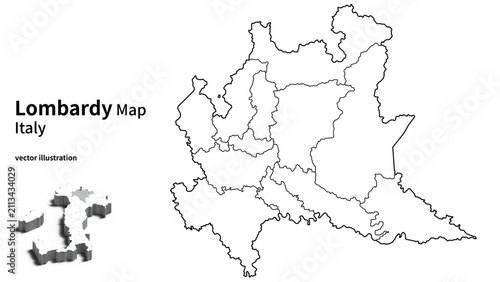 Lombardy Region Map Italy with Province Boundaries, Minimal European Administrative Division Line Vector Illustration
