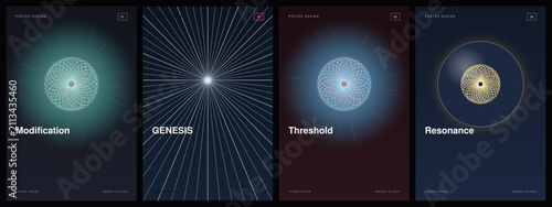 Foto Abstract futuristic poster set with geometric shapes, cosmic gradient background
