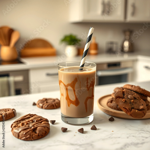 Glass of chocolate milk wit...
