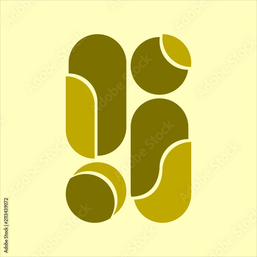 Abstract geometric shapes element with mustard yellow and olive color, modern minimalist composition vector illustration