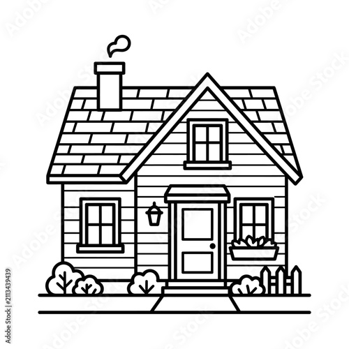 Cozy cottage house with chimney smoke
