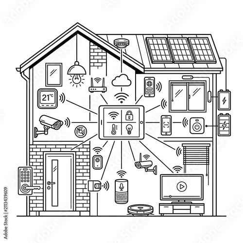 Cross-section architectural diagram of smart home systems.