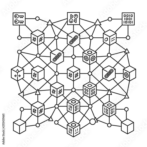 Cryptographic security network with keys and chain links.