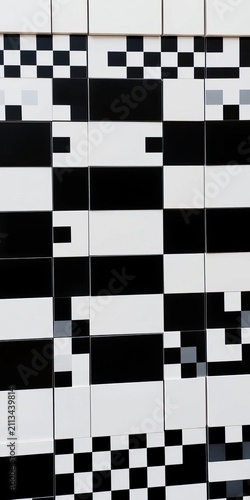 Alternating black and white squares creating a chequered design, timeless, white