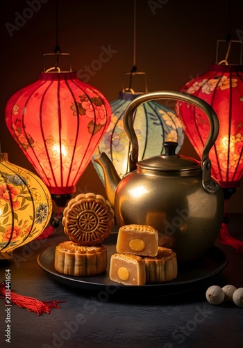 Traditional Asian Lanterns and Mooncakes