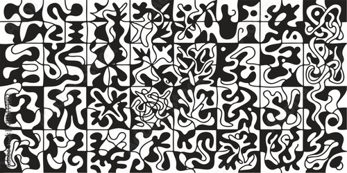 Modern Black and White Organic Abstract Tile Pattern Collection