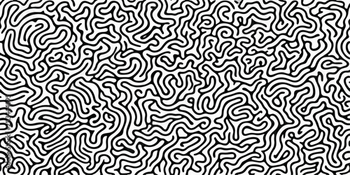 Abstract Maze Line Seamless Pattern. Monochrome Organic Contour Vector Background