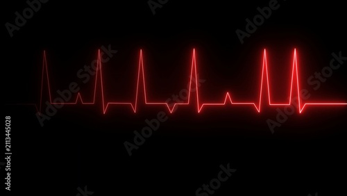 Konstfotografi Bright red glowing heart beat line showing ekg rhythm on a dark black background