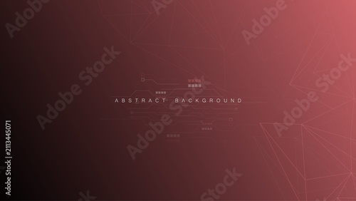 Abstract dark red technology background with geometric polygon lines and central circuit nodes.